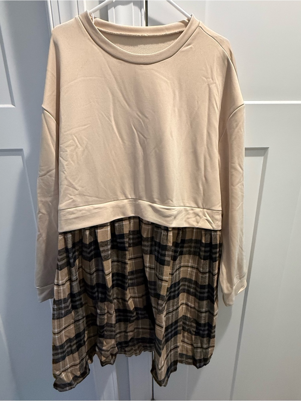 Shein Curve 18-20W Zelara Apricot Plaid Long Sleeve Dress